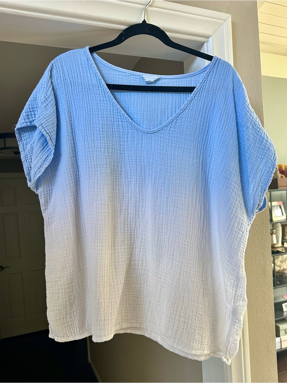 Caslon Blue Ombre Cotton Gauze V-Neck Top XXL